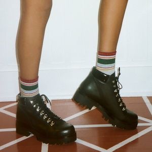 Black Faux Leather Combat Boots Urban Outfitters